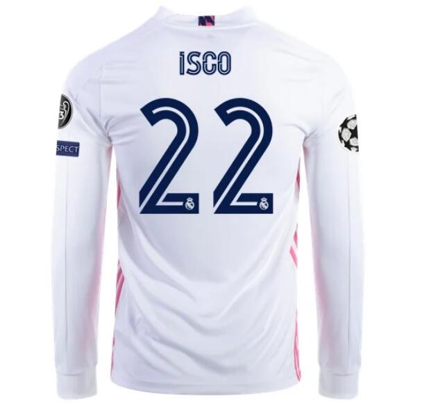 Real Madrid Long Sleeve Home Kit Soccer Jersey ISCO #22 2020/21